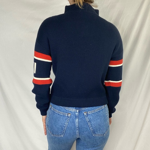 KULE Navy Half-Zip Sweater with Red and White Stripes - Picture 3 of 6